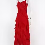 2024 Summer Fashion New Elegant Women's Sexy Chiffon Vacation Style Sling Dress with Ruffle Edge Style Long Dress